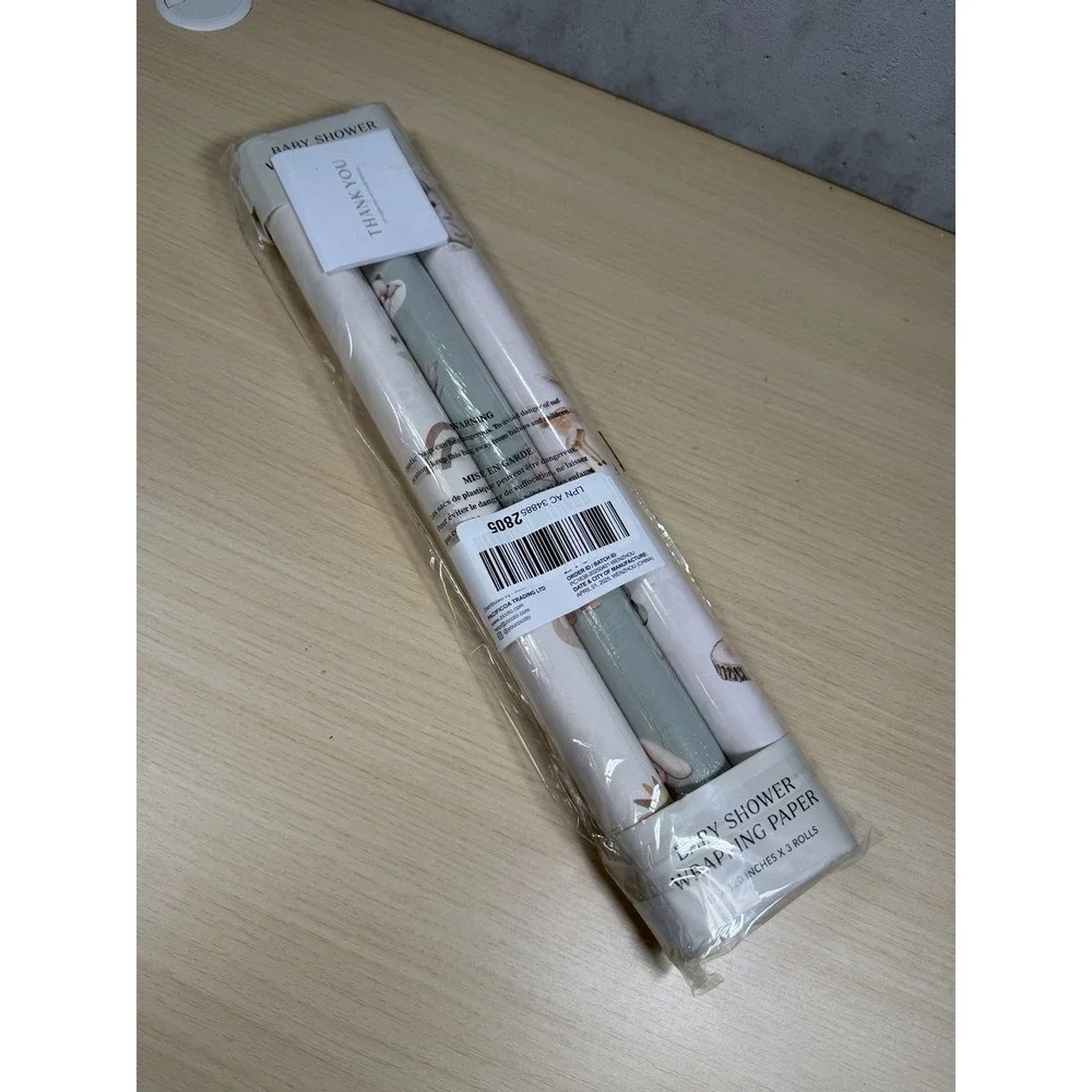 Beautiful‎ Gift Wrapping Paper Rolls for Baby Shower - Cute Set of 3